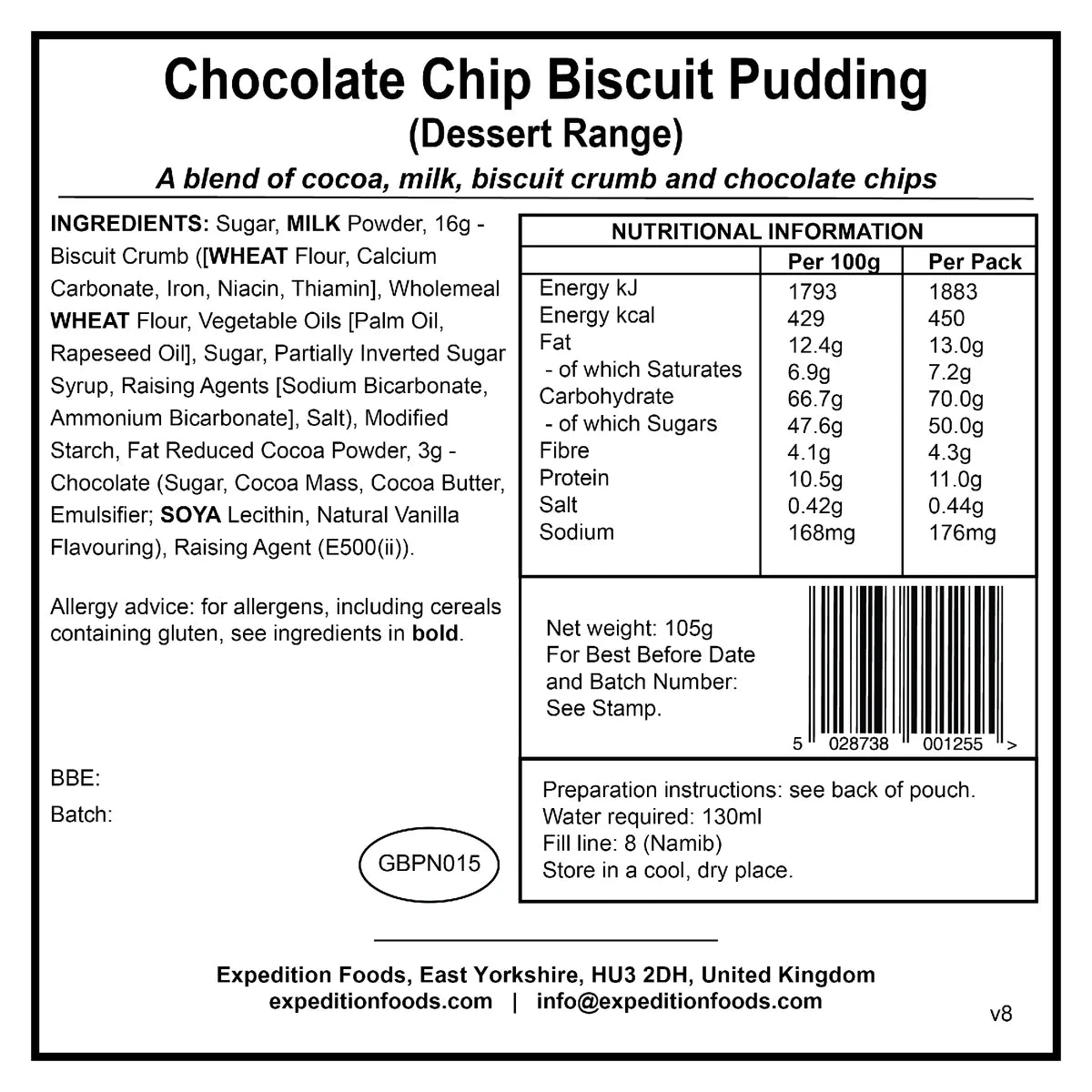 Expedition Foods Chocolate Chip Biscuit Pudding