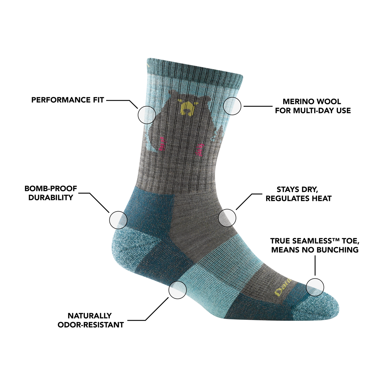 Darn Tough Women's Bear Town Micro Crew Lightweight Hiking Sock