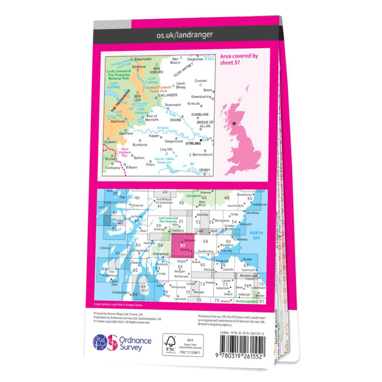 OS Map of Stirling & the Trossachs Landranger 57