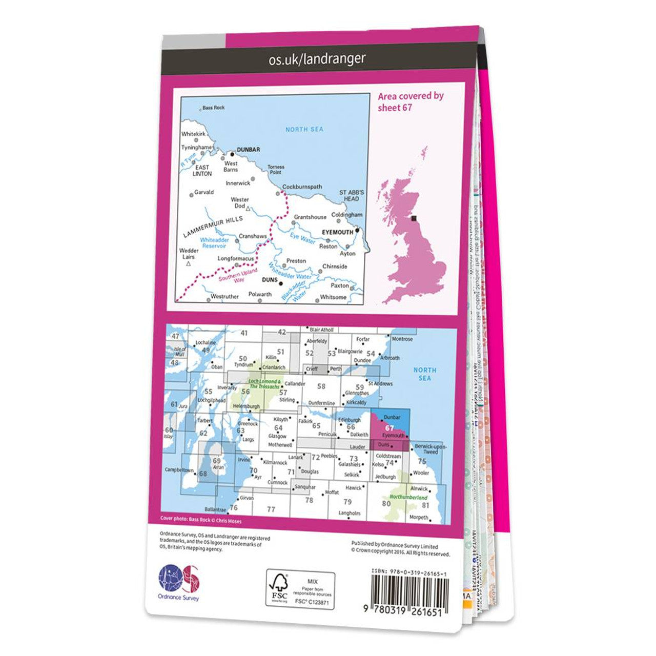OS Map of Duns, Dunbar & Eyemouth landranger 67