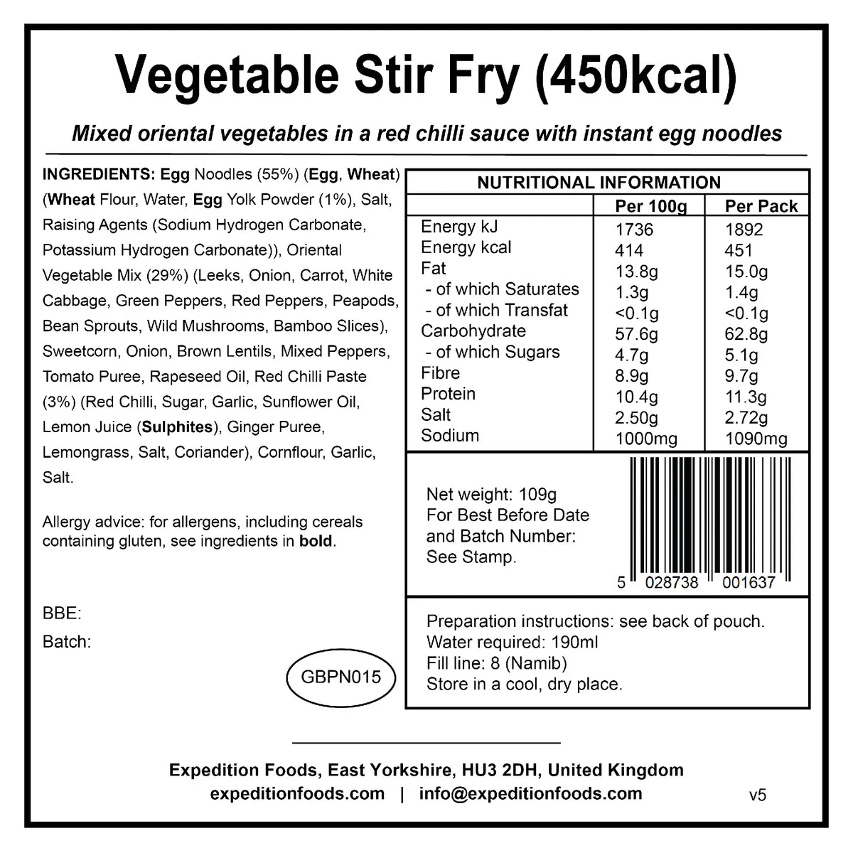 Expedition Foods Vegetable Stir Fry