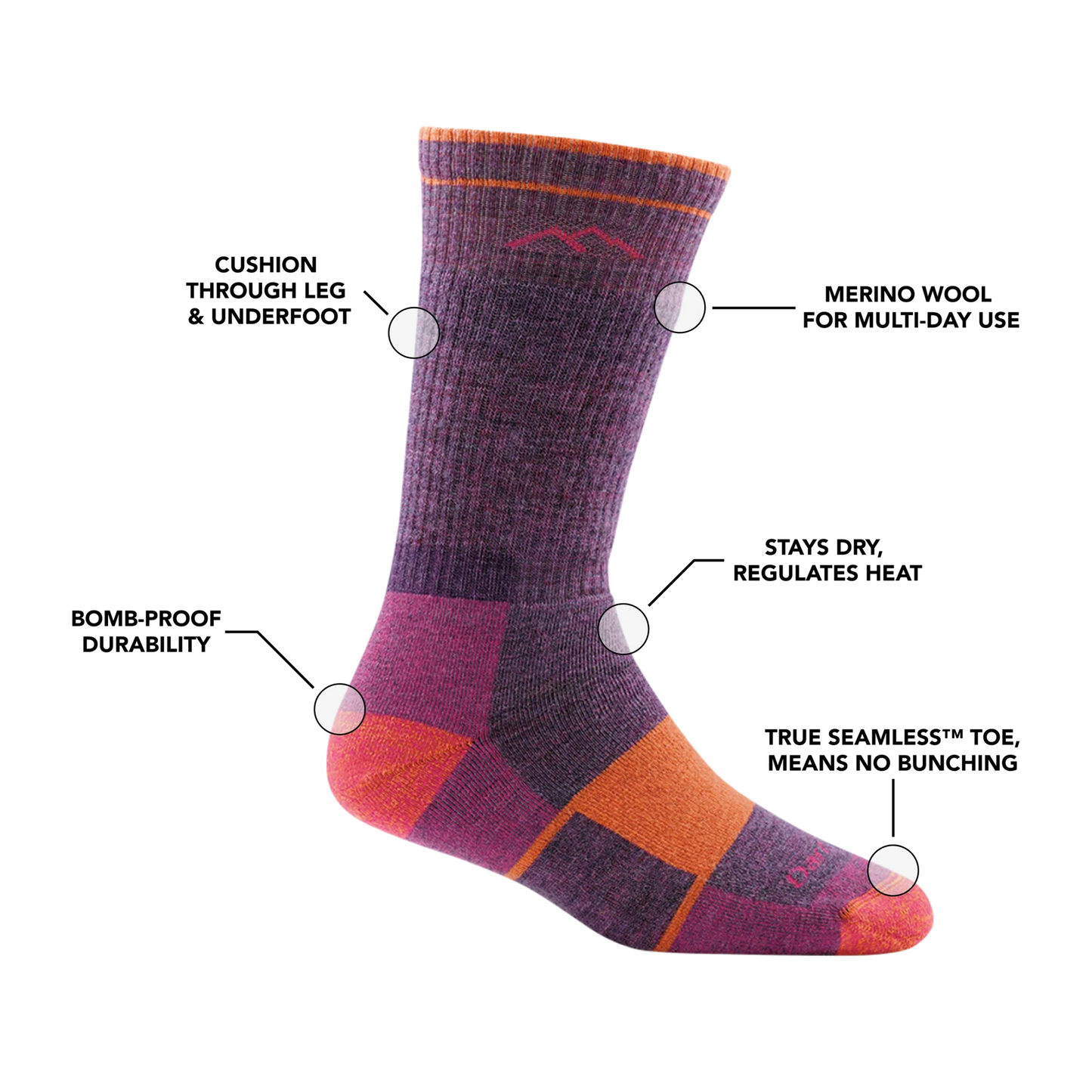 Darn Tough Women's Hiker Boot Full Cushion Midweight Hiking Socks