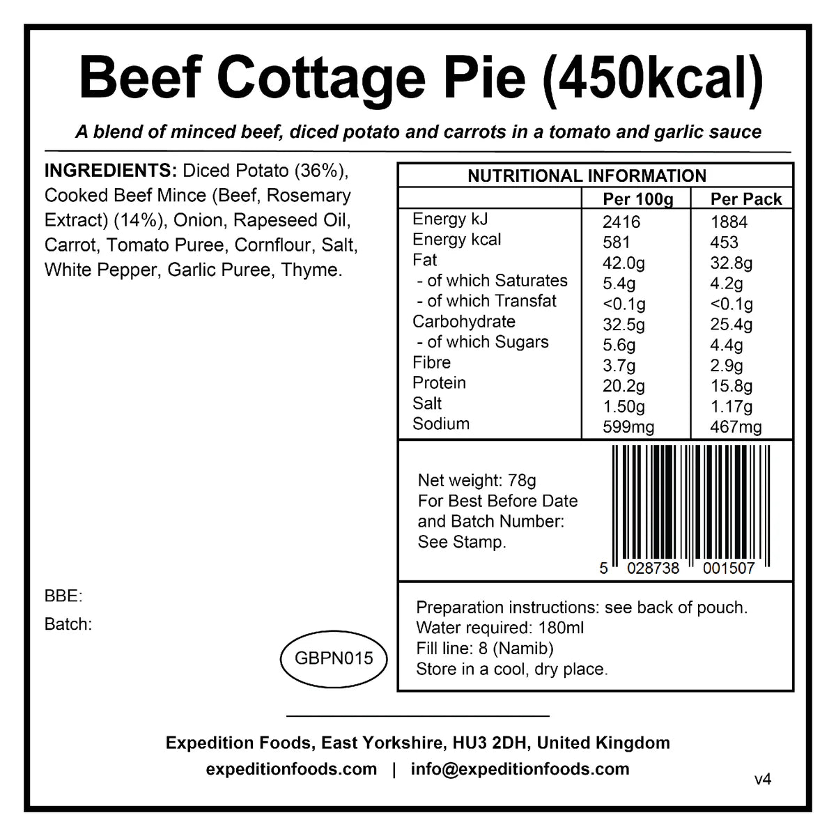 Expedition Foods Beef Cottage Pie