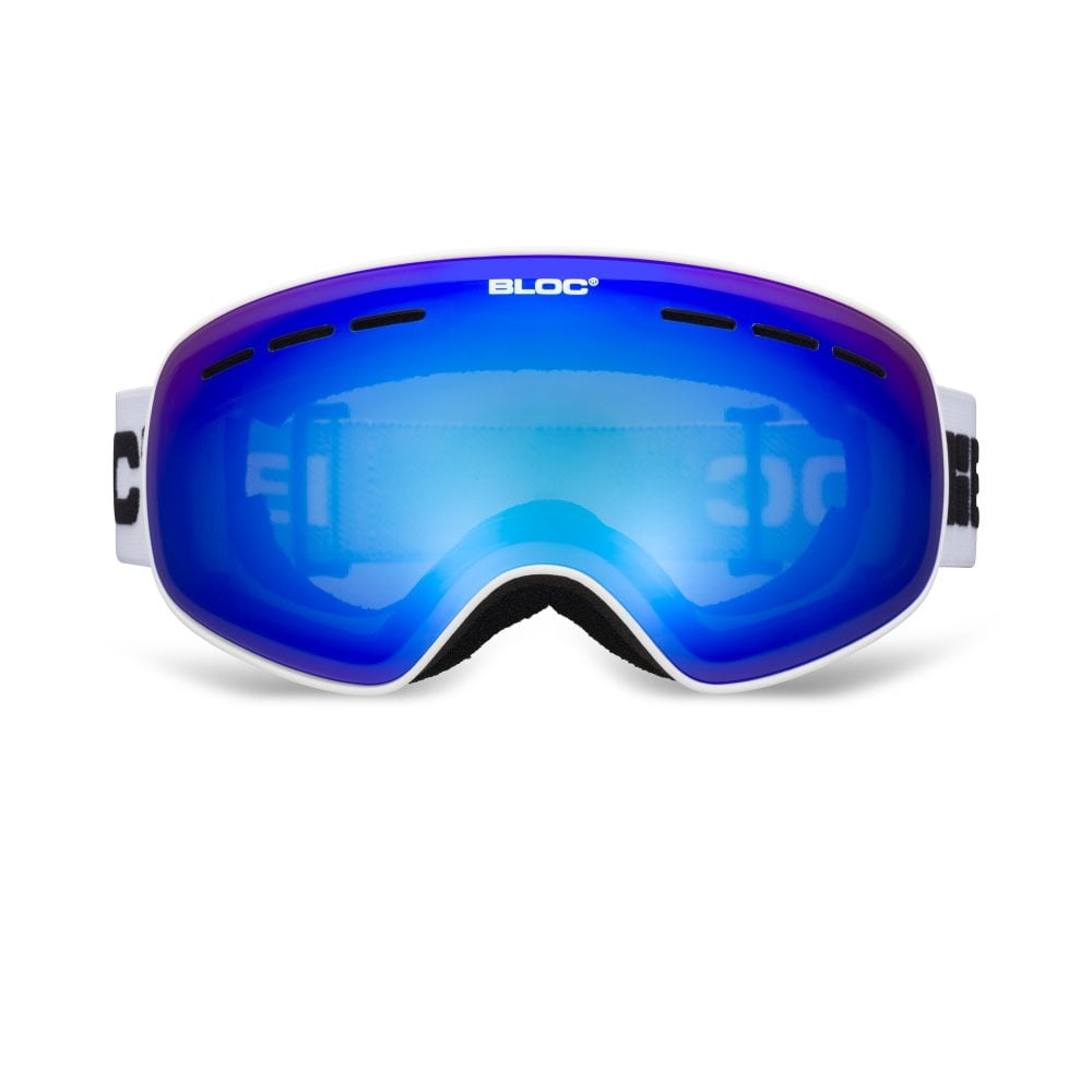 Bloc JM808N Small Fit Moon Matt White Brown Blue Mirror Lens Cat 2 Ski Goggles