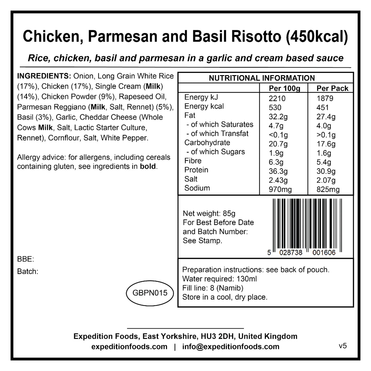 Expedition Foods Chicken, Parmesan and Basil Risotto