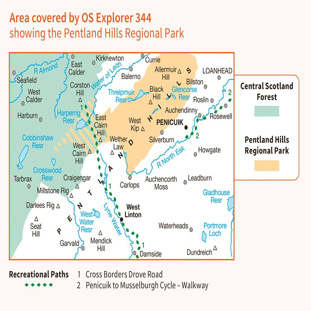 OS Map of Pentland Hills: Explorer 344