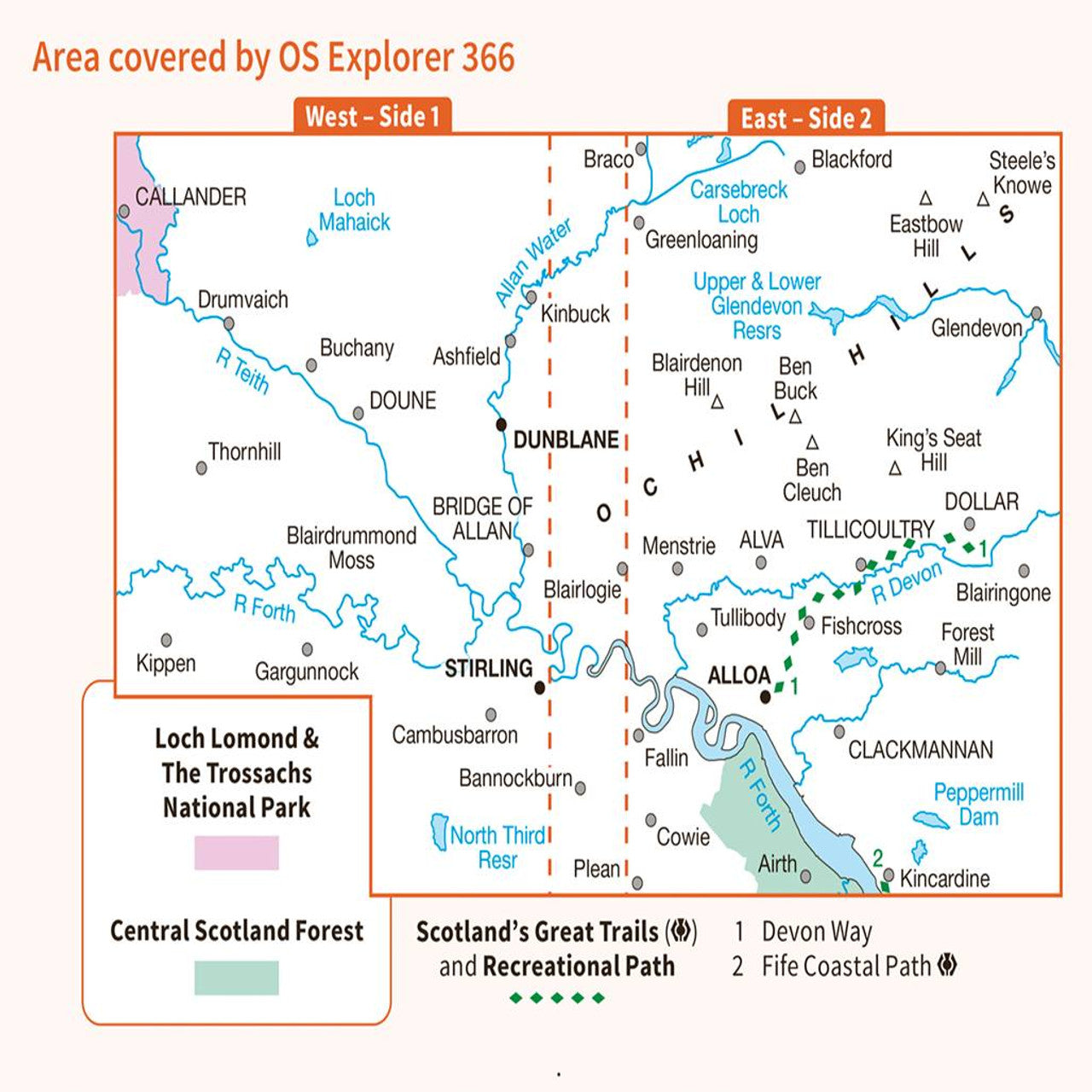 Map of Stirling & Ochil Hills West 366