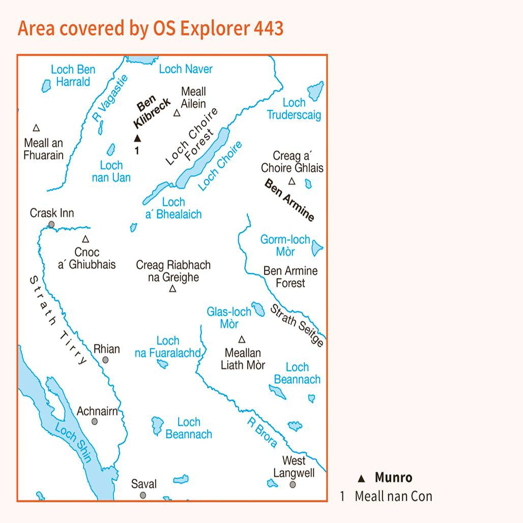 OS Map of Ben Klibreck & Ben Armine Explorer 443