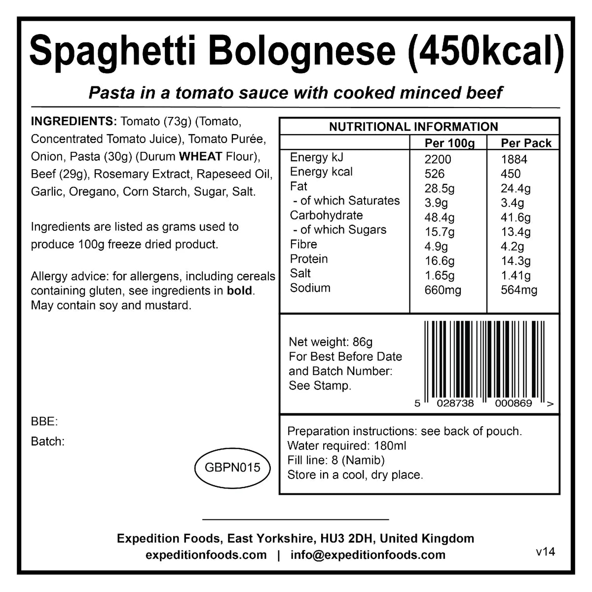 Expedition Foods Spaghetti Bolognese